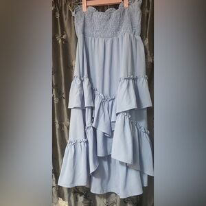 Pale Blue strapless ruffle dress